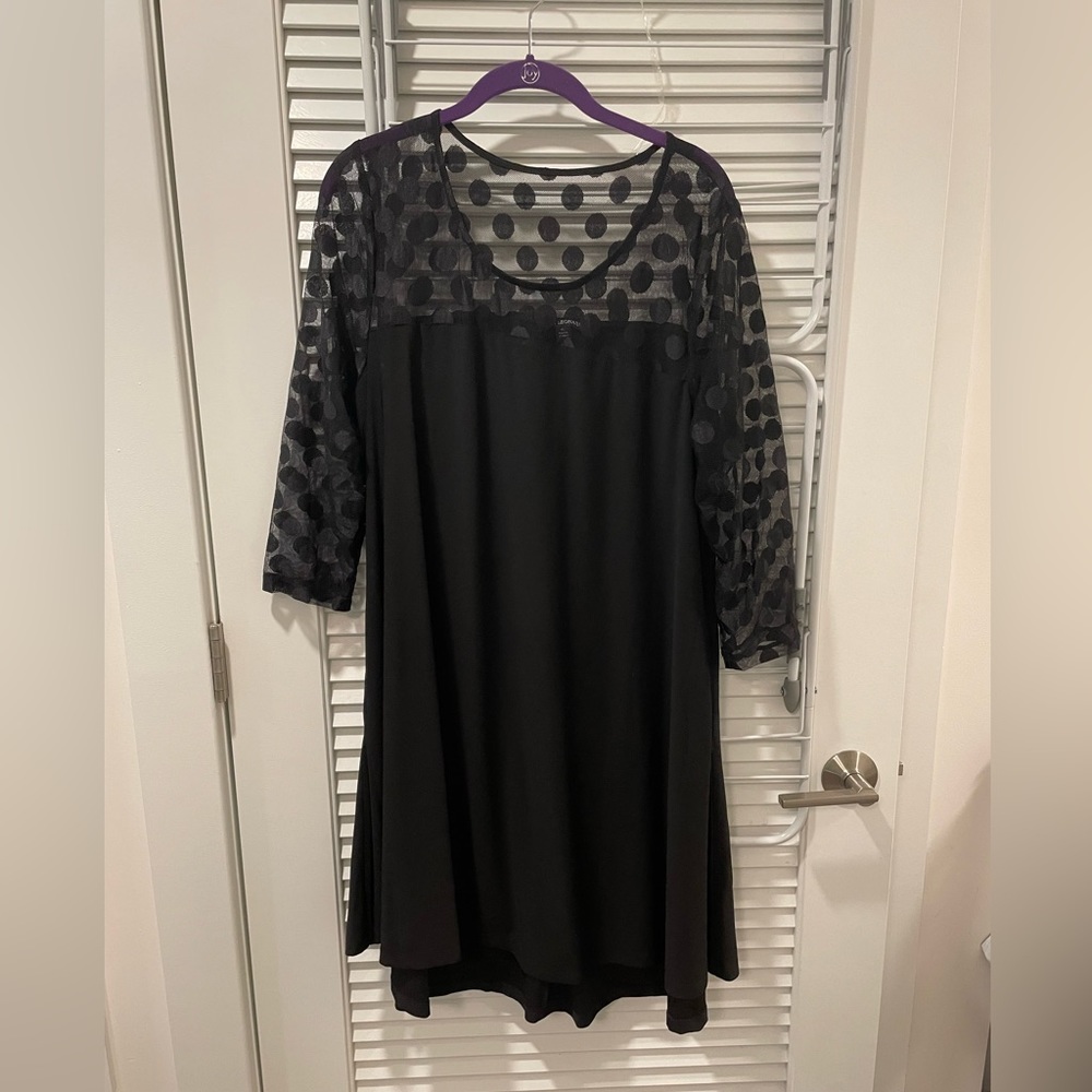 Black Swing Dress with Sheer Polka Dot top